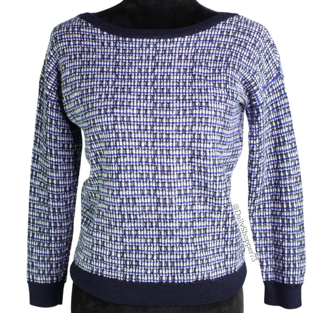 J. Crew Women's Blue Black & Silver Tweed Wool Blend Crew Sweater